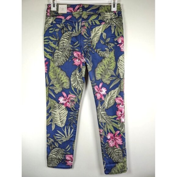 Chico's Girlfriend jeans Size 0  Ankle 32x26 Hawaiian Tropical Floral Stretch Re - Picture 2 of 6